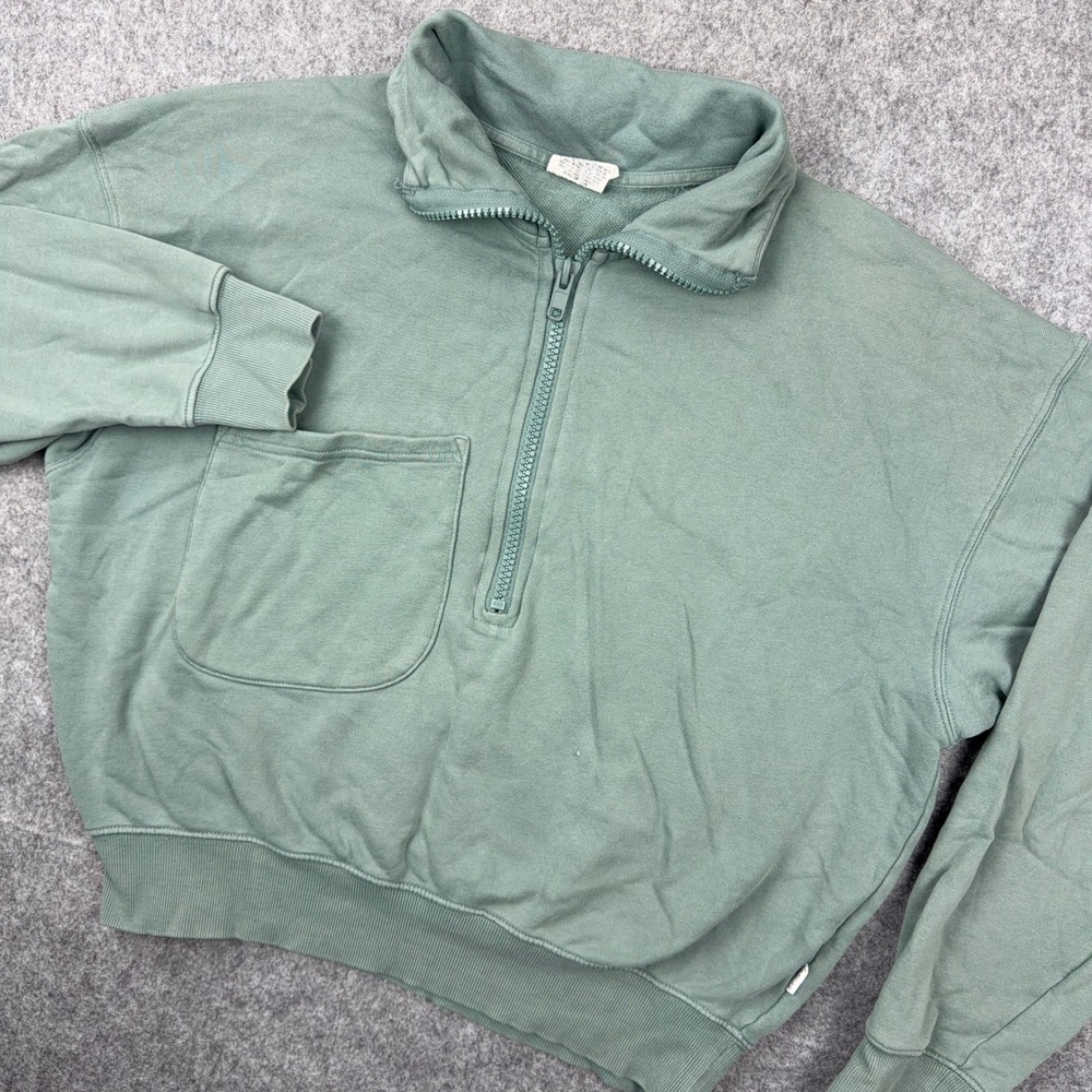 Bonds Originals Sweater Womens Medium Green 1/4 Zip Cropped Cotton‎ Athleisure
